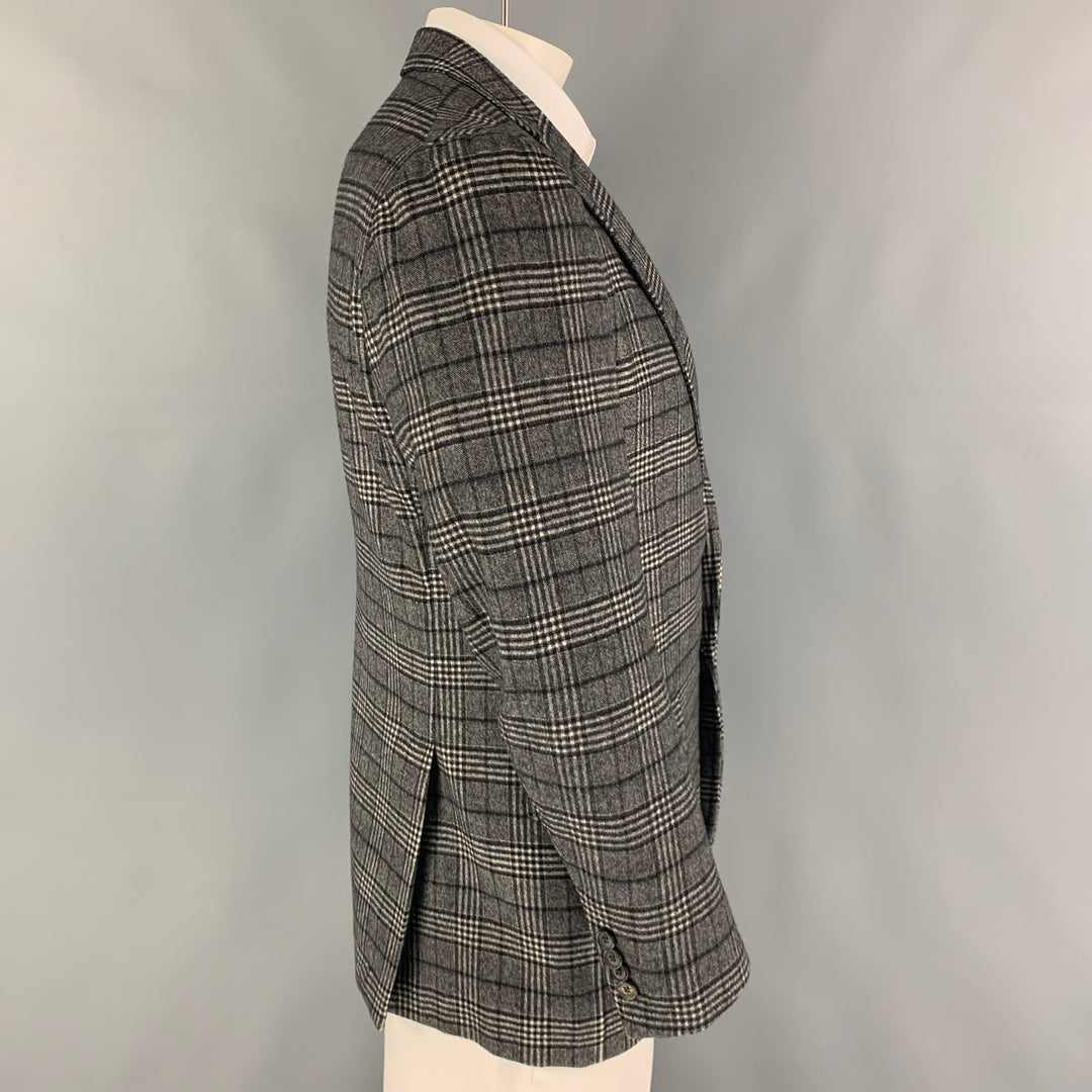 ISAIA Taille 42 Manteau de sport à simple boutonnage en laine à carreaux noir et blanc