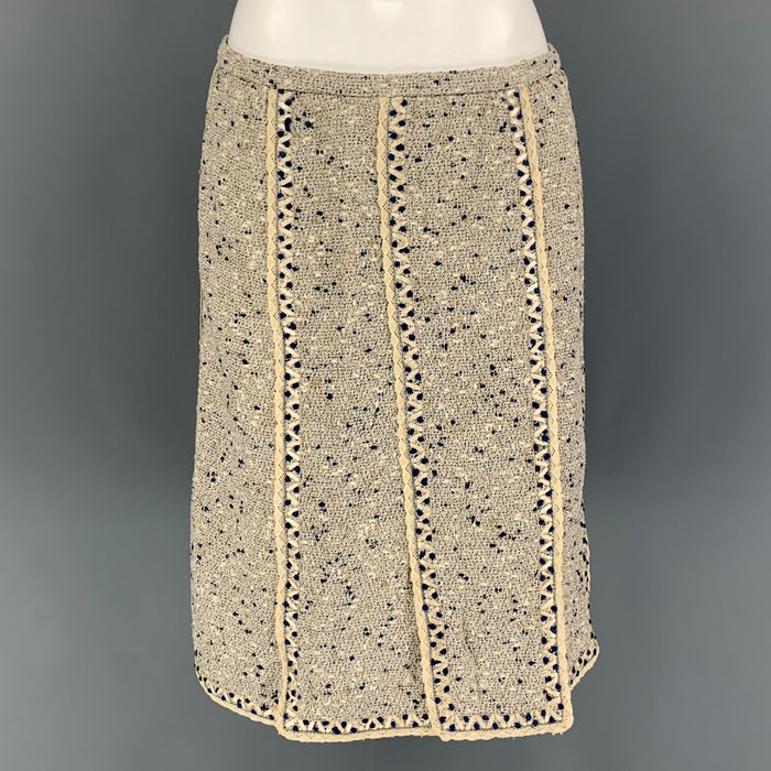 OSCAR DE LA RENTA Size 12 Beige Blue Cotton Tulip Skirt
