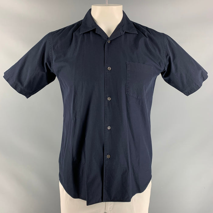 COMME des GARCONS Talla M Camisa de manga corta de algodón liso azul marino con un bolsillo