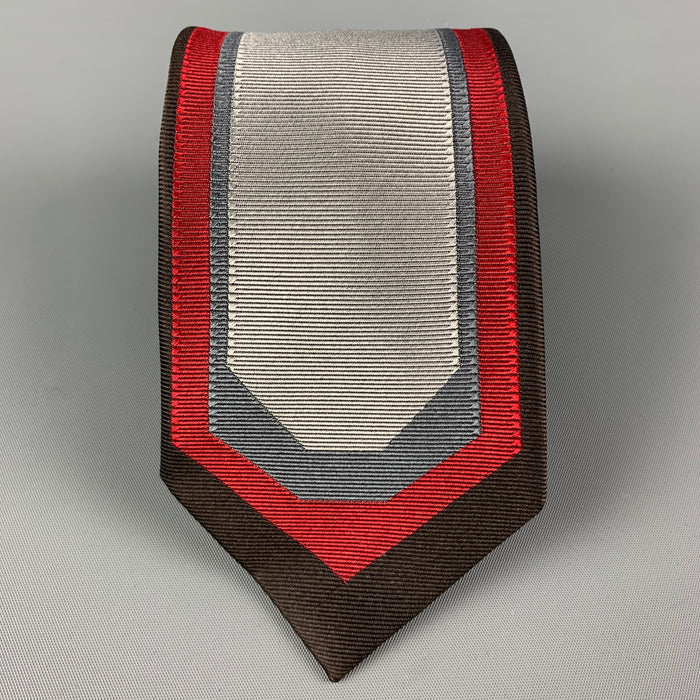 LOUIS VUITTON Grey Brown Burgundy Vertical Stripe Silk Tie