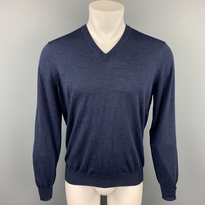 BRUNELLO CUCINELLI Size M Navy Wool / Cashmere V-Neck Pullover