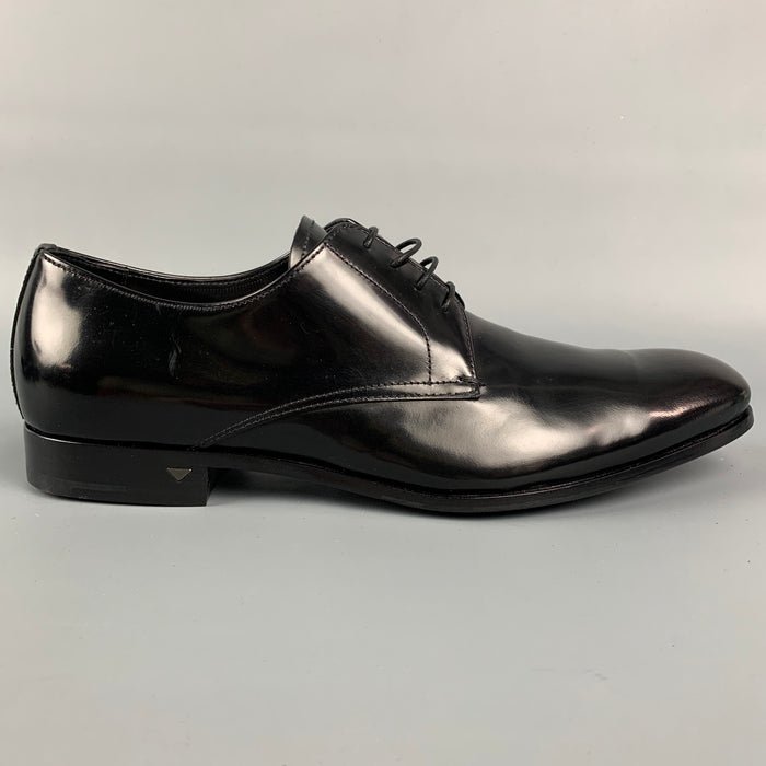 PRADA Size 7 Black Patent Leather Oxford Lace Up Shoes