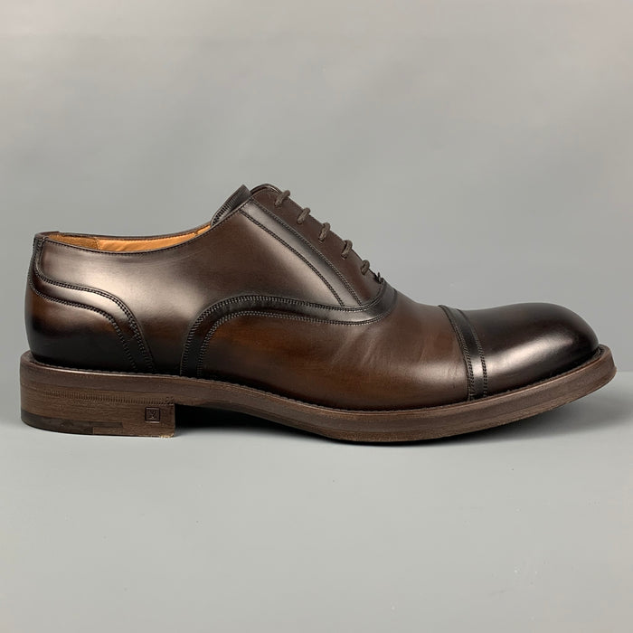 LOUIS VUITTON Size 11 Brown Antique Leather Cap Toe Lace Up Shoes
