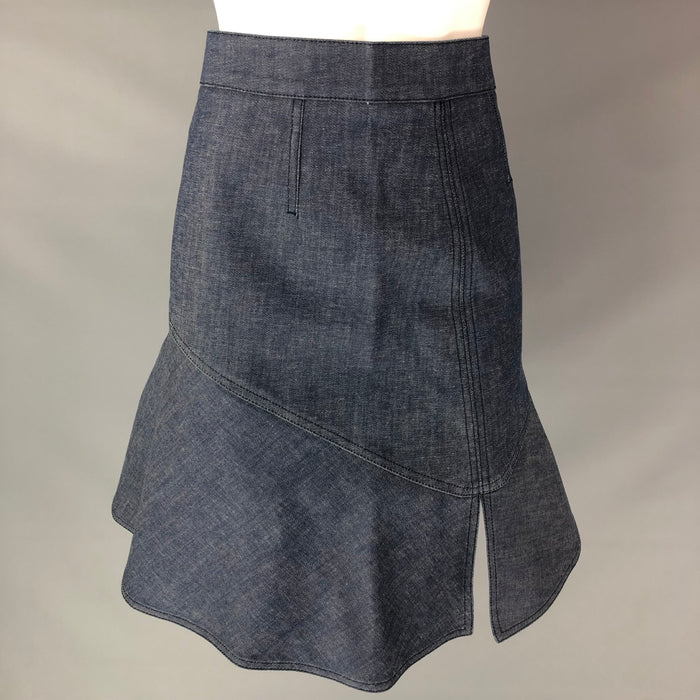 LOUIS VUITTON Size 4 Blue Cotton & Polyurethane Solid Knee-Length Skirt