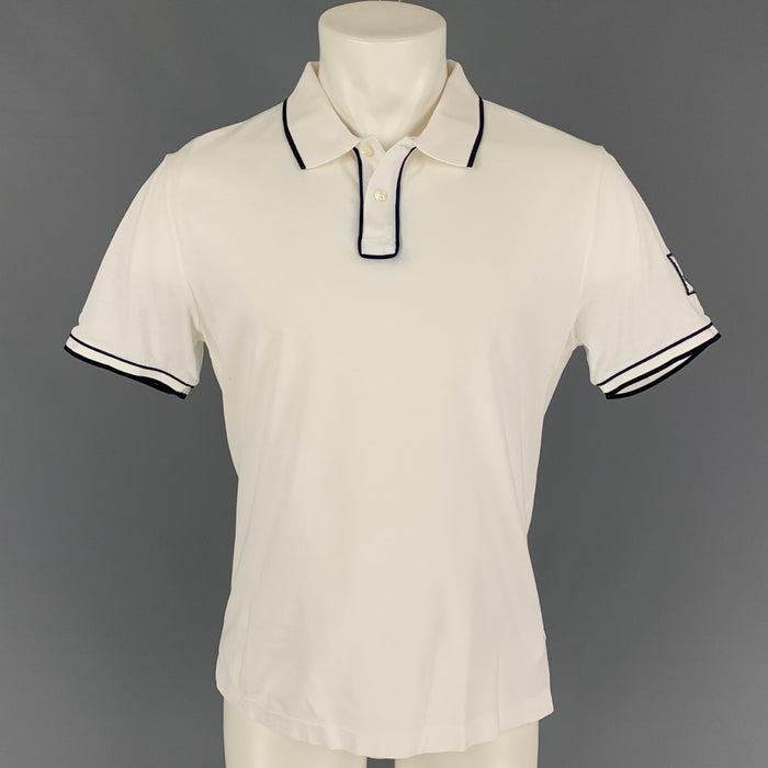 MONCLER Size L White Black Contrast Trim Cotton Polo