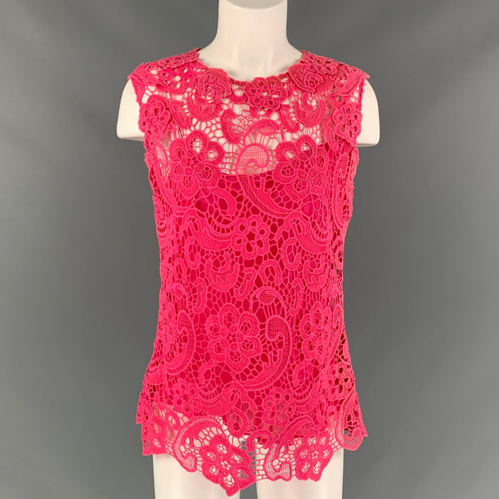 OSCAR DE LA RENTA Size 12 Pink Lace Sleeveless Blouse