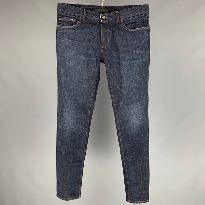 DOLCE & GABBANA Talla 36 Vaqueros con bragueta de botones de mezclilla con puntadas en contraste índigo
