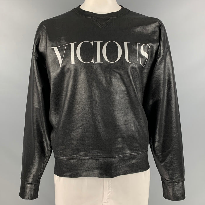 DSQUARED2 Size XL Black Graphic Cotton Blend Crew-Neck Sweatshirt