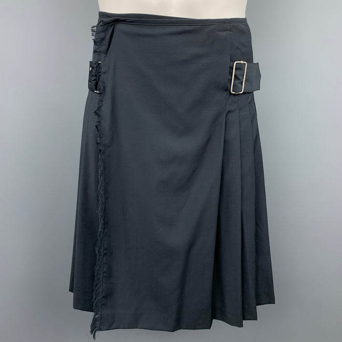 Vintage JEAN PAUL GAULTIER Size 30 Charcoal Pleated Virgin Wool Belted Kilt Skirt
