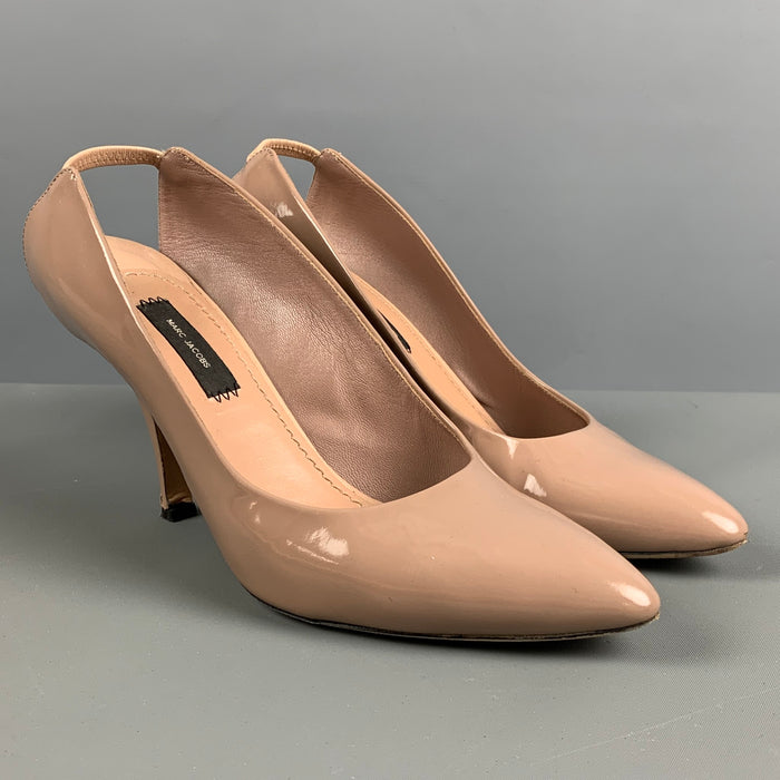 MARC JACOBS Size 8 Taupe Patent Leather Slingback Pumps