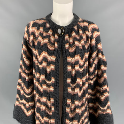 MISSONI Size 6 Dark Gray & Rose Knitted Wool / Mohair Knitted Coat