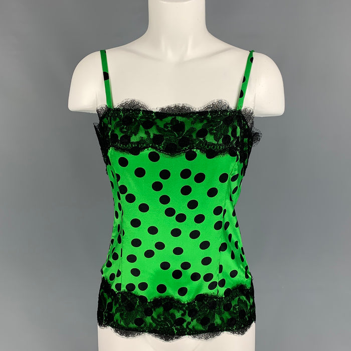 D&G by DOLCE & GABBANA Talla 8 Top casual de lunares de seda negro verde
