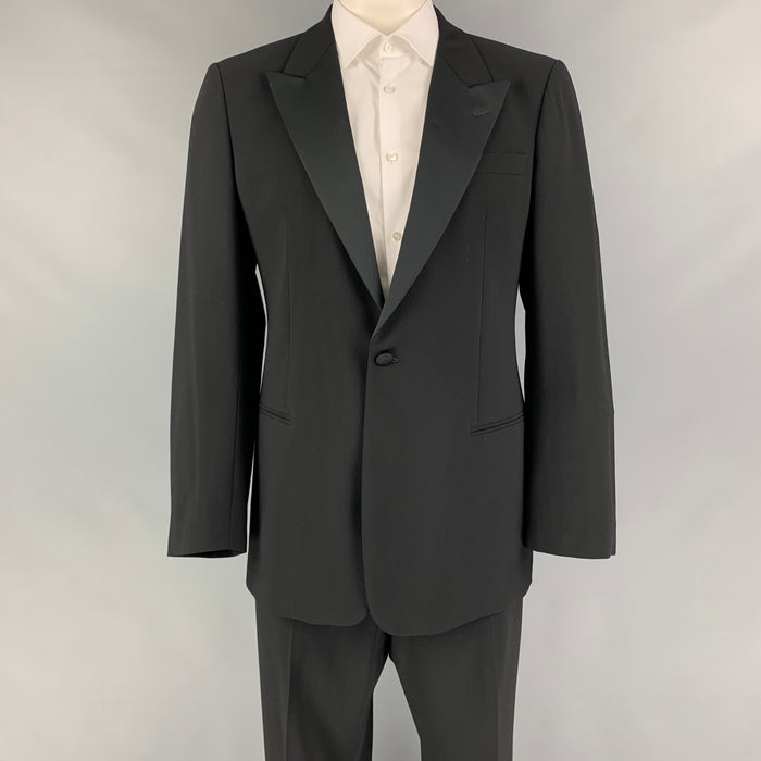 EMPORIO ARMANI Talla 44 Traje de esmoquin con solapa de pico de lana negro