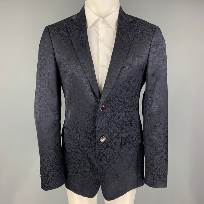ETRO Size 38 Navy Jacquard Wool Viscose Blend Notch Lapel Sport Coat