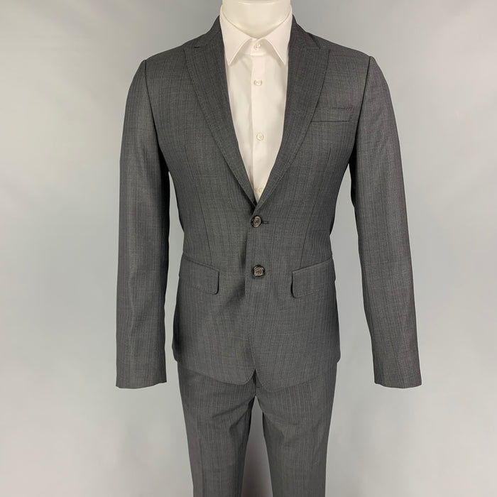DSQUARED2 Size 38 Dark Gray Blue Stripe Wool Peak Lapel Suit
