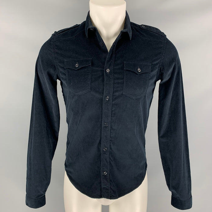 BURBERRY PRORSUM Size XS Navy Textured Cotton Long Sleeve Shirt