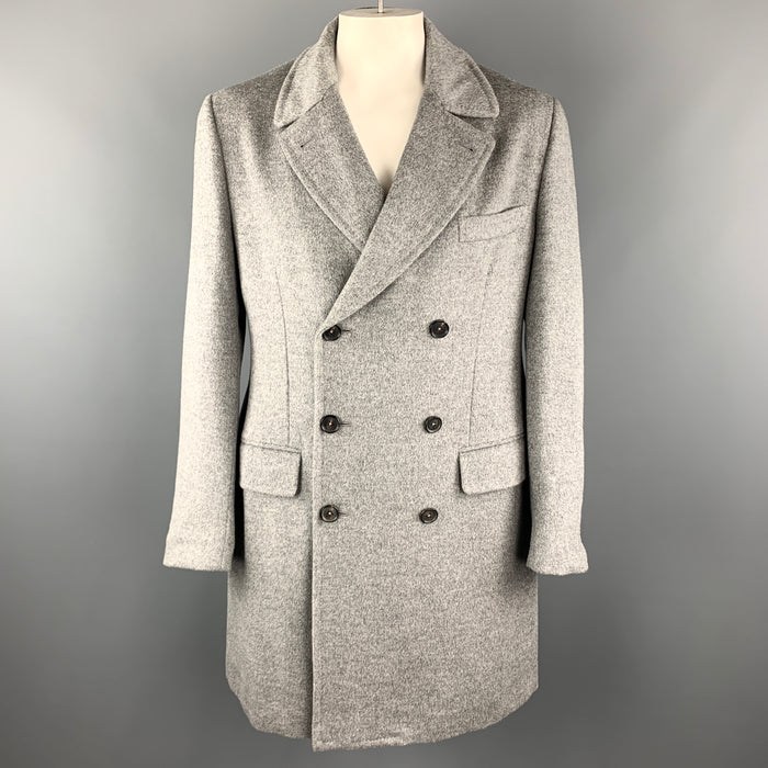 ISAIA Size 46 Gray Angora / Wool Double Breasted Long Peacoat