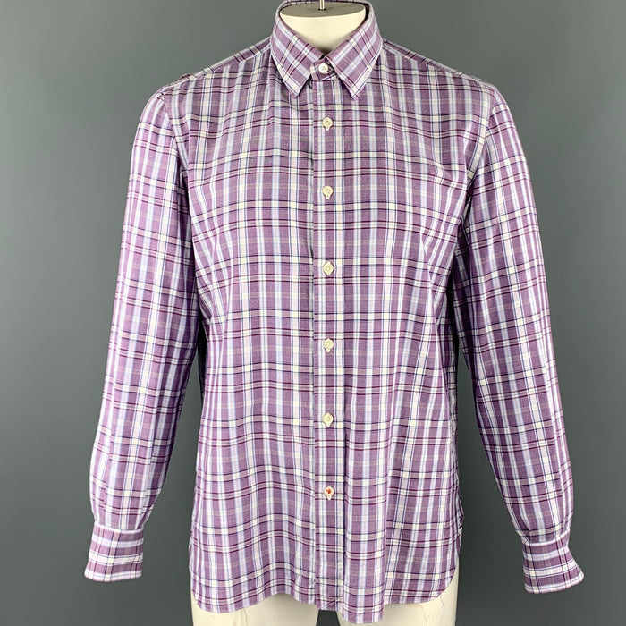 ISAIA Size L Purple Plaid Cotton Button Up Long Sleeve Shirt