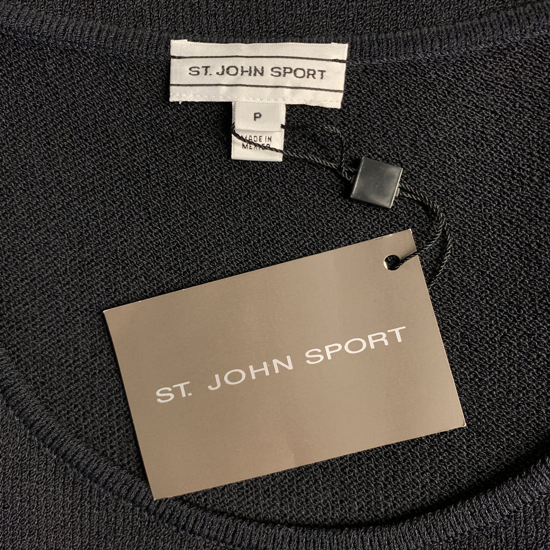 ST. JOHN Size S Black Wool/Rayon Knitted Striped Sleeveless Dress