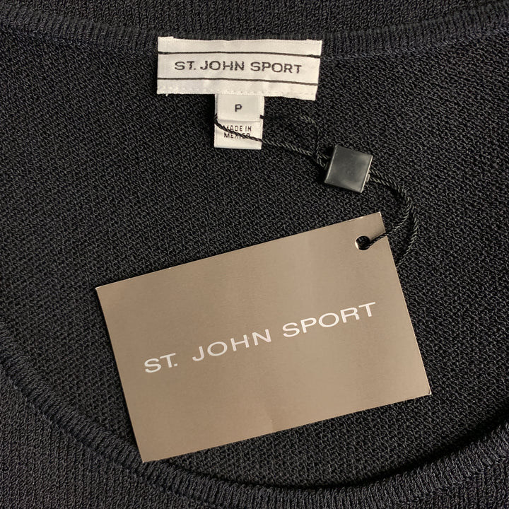 ST. JOHN Size S Black Wool/Rayon Knitted Striped Sleeveless Dress