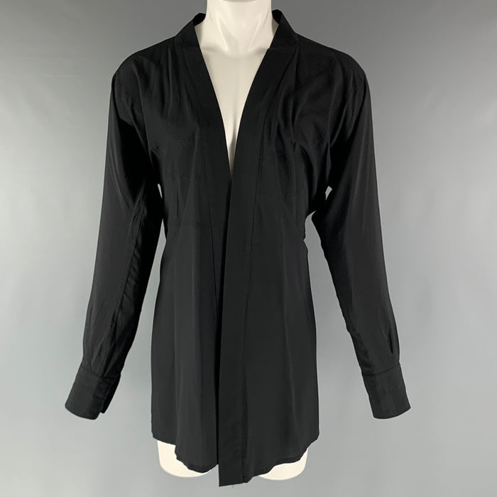 GUCCI Size M Black Solid Silk Open Front Long Sleeve Shirt