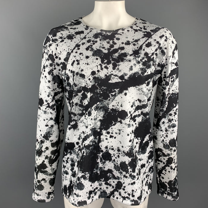 COMME des GARCONS BLACK Size XXL Black & White Splattered Polyester Pullover