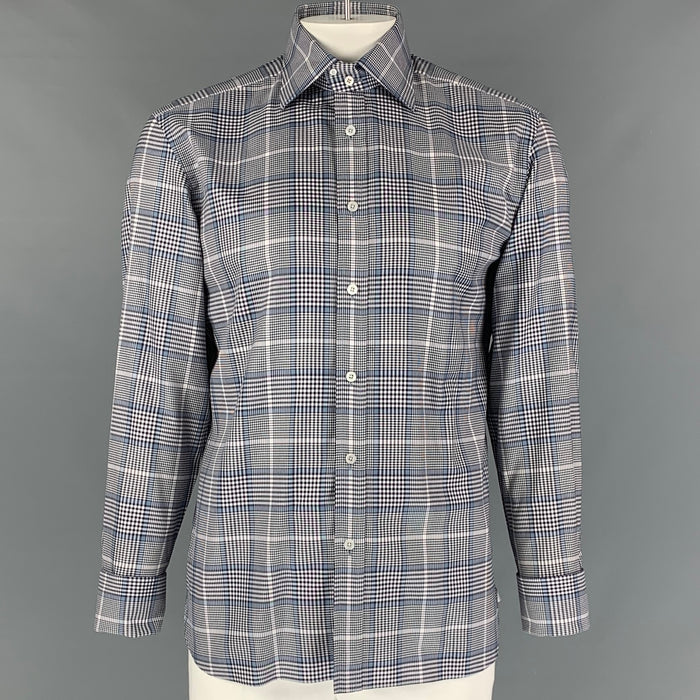 TOM FORD Size L Blue White Plaid Cotton Button Up Long Sleeve Shirt