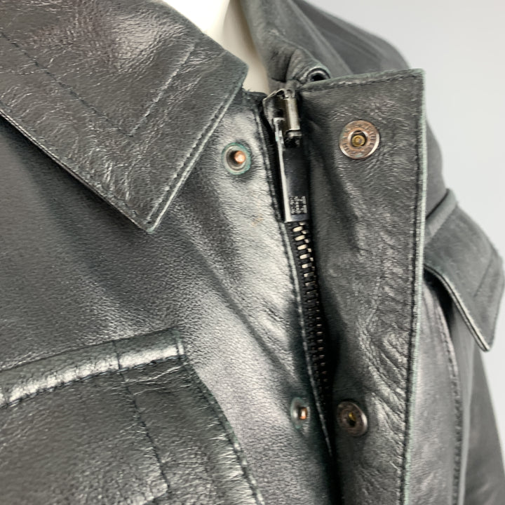 GIVENCHY Talla 38 Chaqueta con bolsillo con solapa y cuello de cuero negro