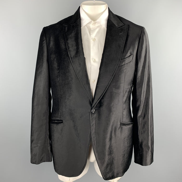 EMPORIO ARMANI Size 44 Black Velvet Peak Lapel Blazer