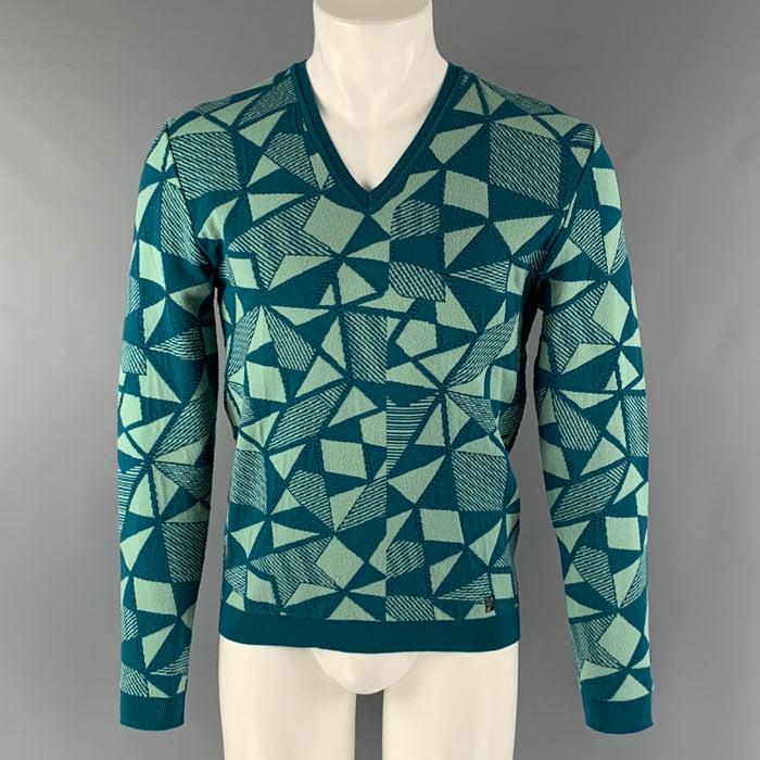 VERSACE COLLECTION Size M Green Mint Geometric Viscose Blend V-Neck Sweater