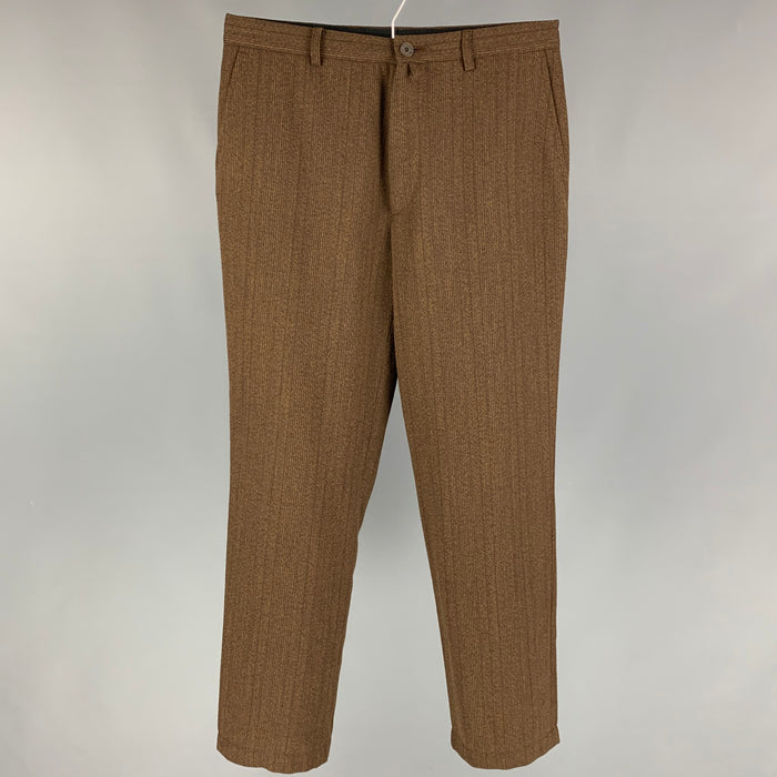 DRIES VAN NOTEN Size 32 Brown Burgundy Stripe Wool Blend Flat Front Casual Pants