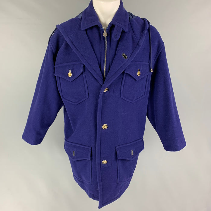 Vintage VERSACE JEANS COUTURE Size S Purple Wool Zip & Buttons Oversized Coat