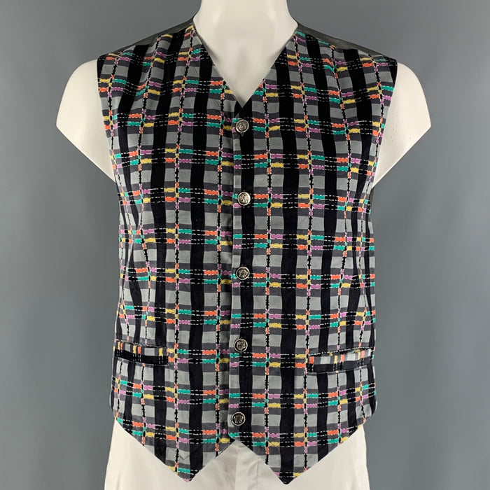 VERSACE JEANS Size L Grey Multi-Color Checkered Cotton Vest