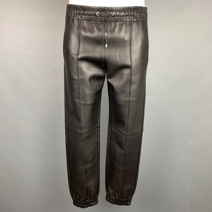 BALLY Size 30 Black Leather Elastic Waistband Casual Pants