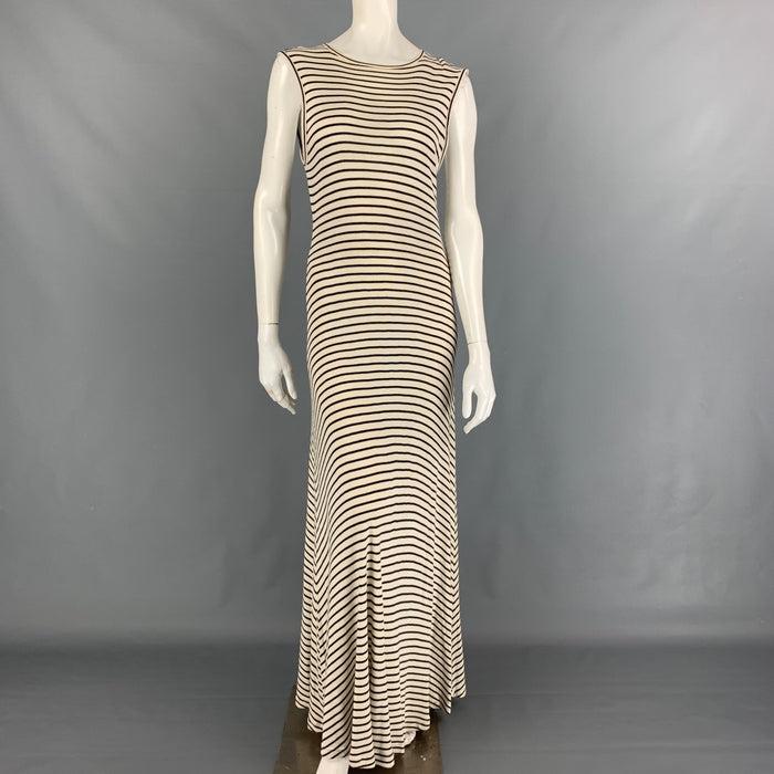 RALPH LAUREN Blue Label Size M Cream Black Viscose Cotton Stripe Sleeveless Long Dress