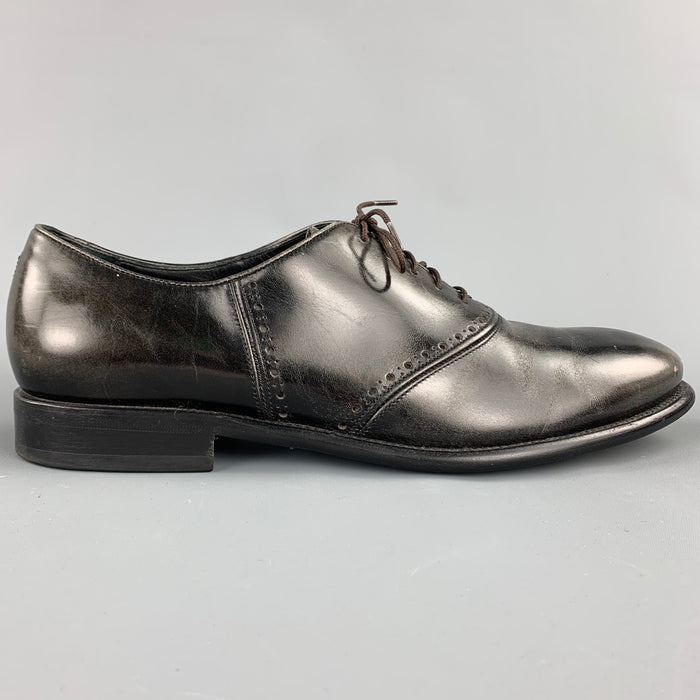 SALVATORE FERRAGAMO Size 11 Black Antique Leather Lace Up Shoes
