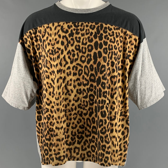 SAINT LAURENT Size M Black Brown Grey Cotton Crew-Neck T-shirt