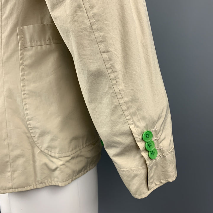 BOTTEGA VENETA Size 42 Khaki & Green Color Block Light Weight Cotton Sport Coat