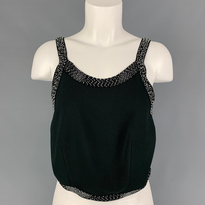 GIORGIO ARMANI Size 8 Black Viscose Blend Beaded Straps Dress Top