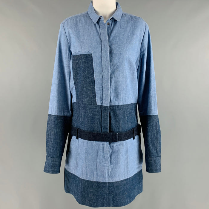 CELINE by PHOEBE PHILO Vestido camisero de patchwork en mezcla de algodón azul marino talla L