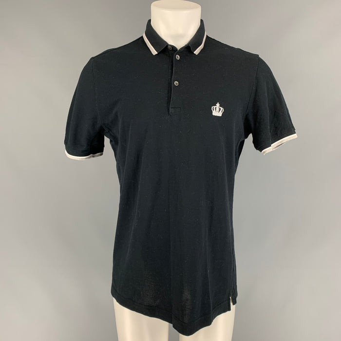 DOLCE & GABBANA Polo con botones de algodón blanco y negro talla M