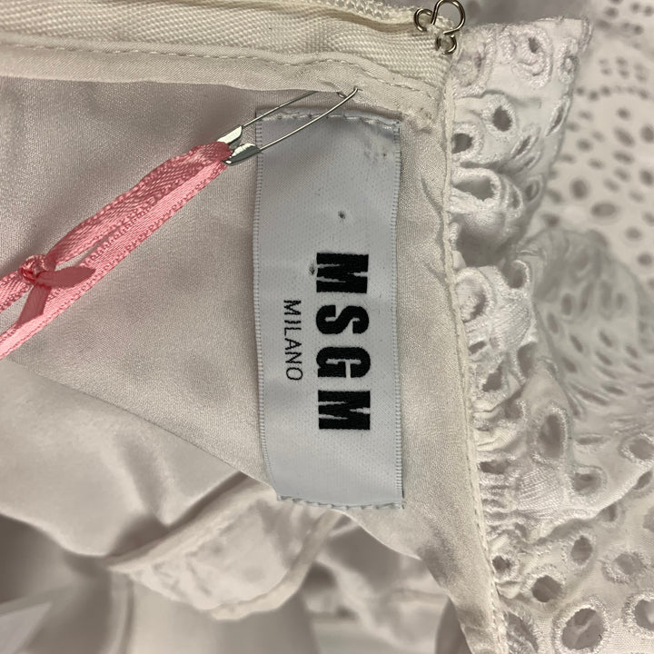 MSGM Size 4 White Cotton Eyelet Ruffle Dress