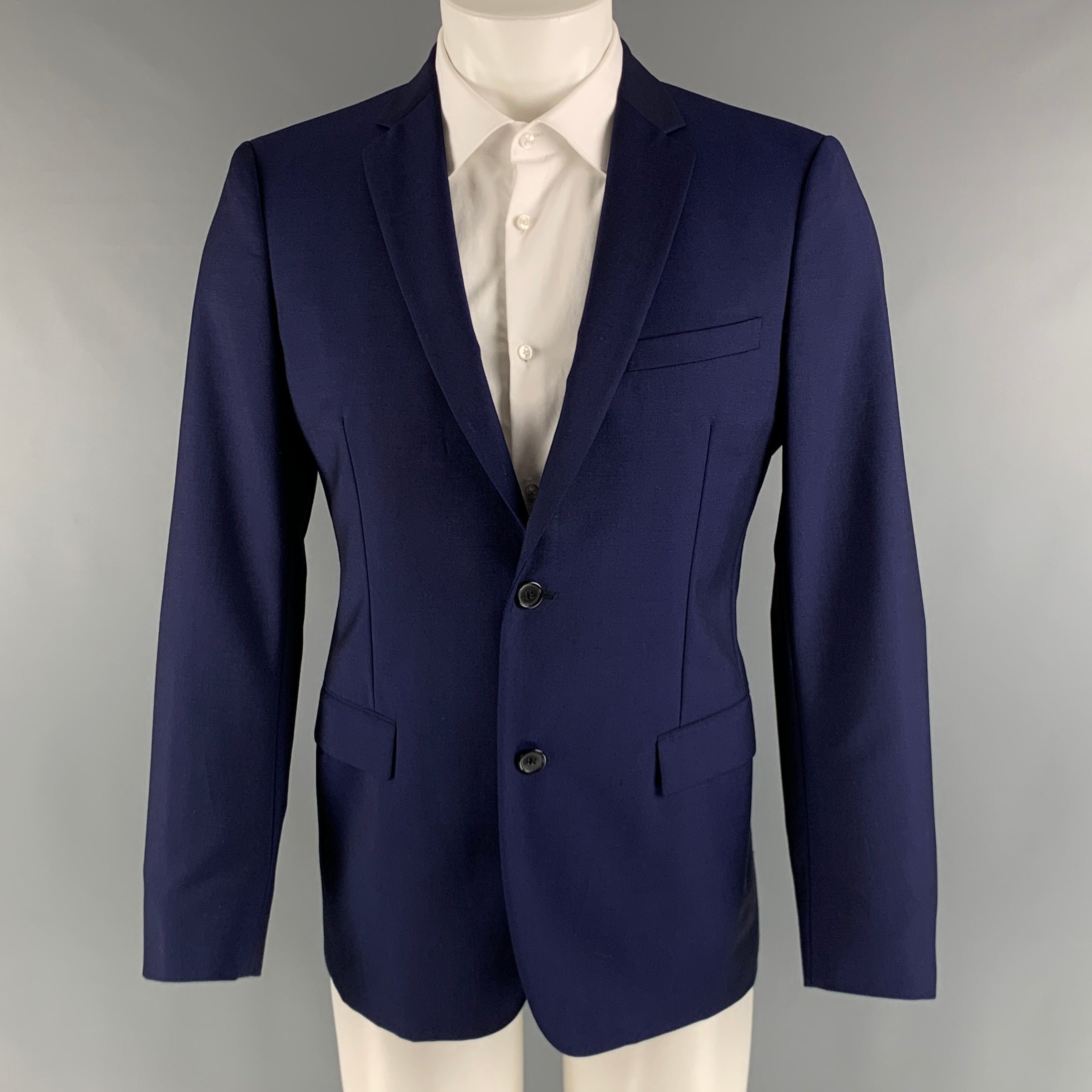 JIL SANDER Size 38 Royal Blue Solid Wool Mohair Notch Lapel Sport