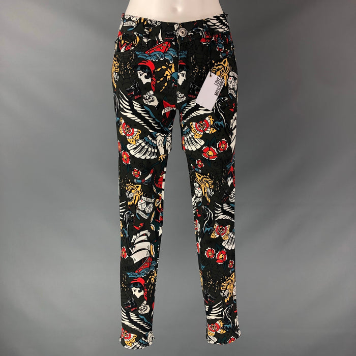 LOVE MOSCHINO Size 4 Black Multicolour Cotton & Elastane Cartoon Jeans