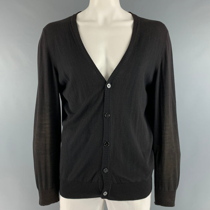 MAISON MARGIELA Size XL Black Distressed Cotton Wool Buttoned Cardigan