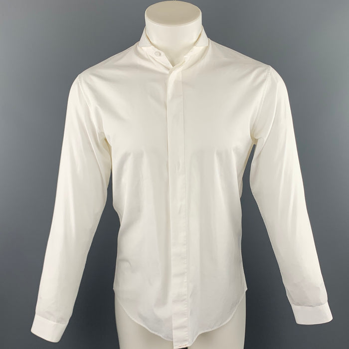 DIOR HOMME Size S White Solid Cotton Button Up Long Sleeve Shirt