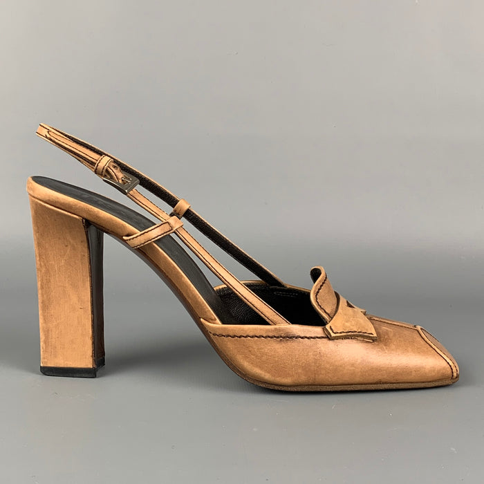 PRADA Size 7.5 Beige Leather Slingback Pumps
