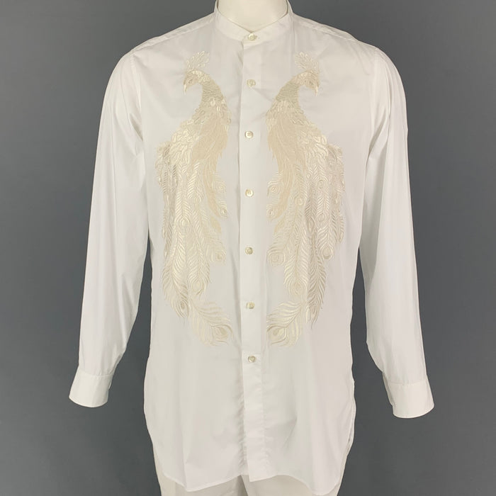 DRIES VAN NOTEN FW 16 Size M White Embroidery Cotton Nehru Collar Long Sleeve Shirt