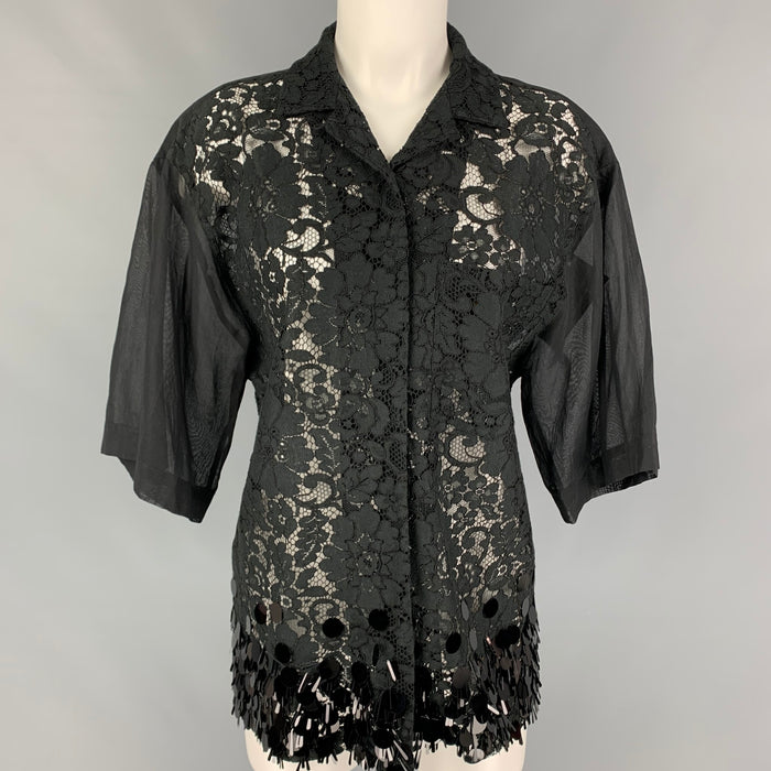 DRIES VAN NOTEN Size M Black Cotton Blend Payettes Short Sleeve Shirt