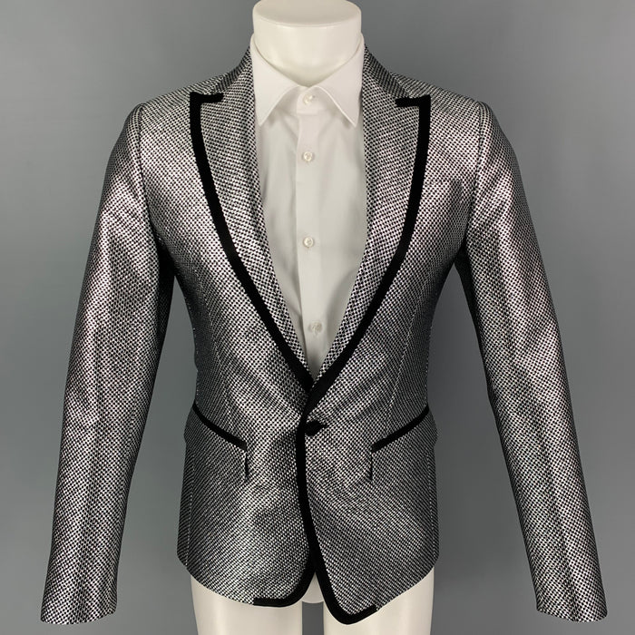 DSQUARED2 Size 36 Silver Checkered Polyester / Silk Peak Lapel Sport Coat